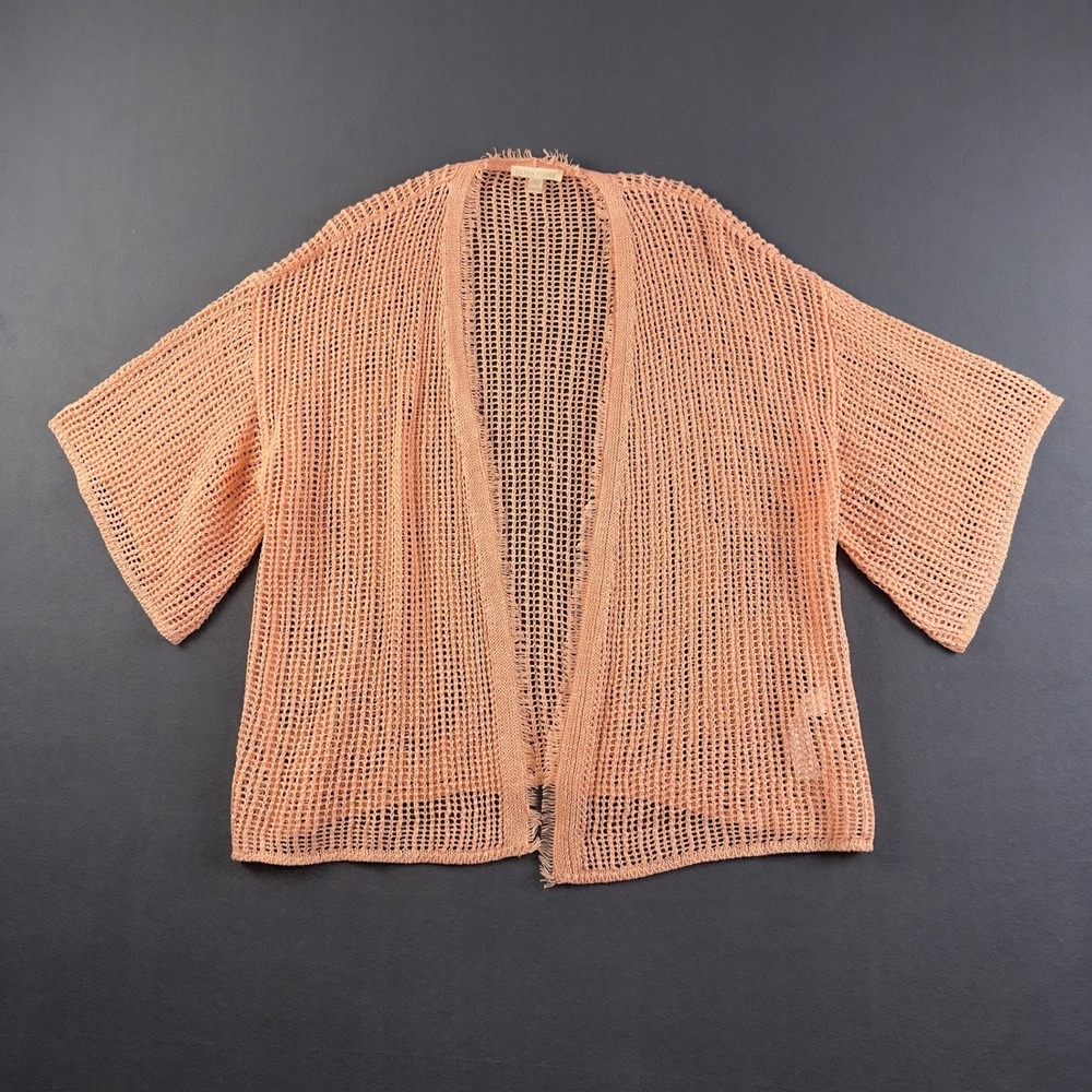 Eileen Fisher Womens XS Coral Pink 100% Organic Linen Mesh Knit Cardigan S18OKK